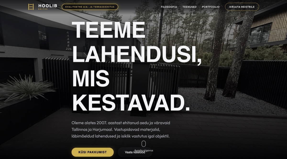 Hoolib Ehitus veebilehe ekraanivaade